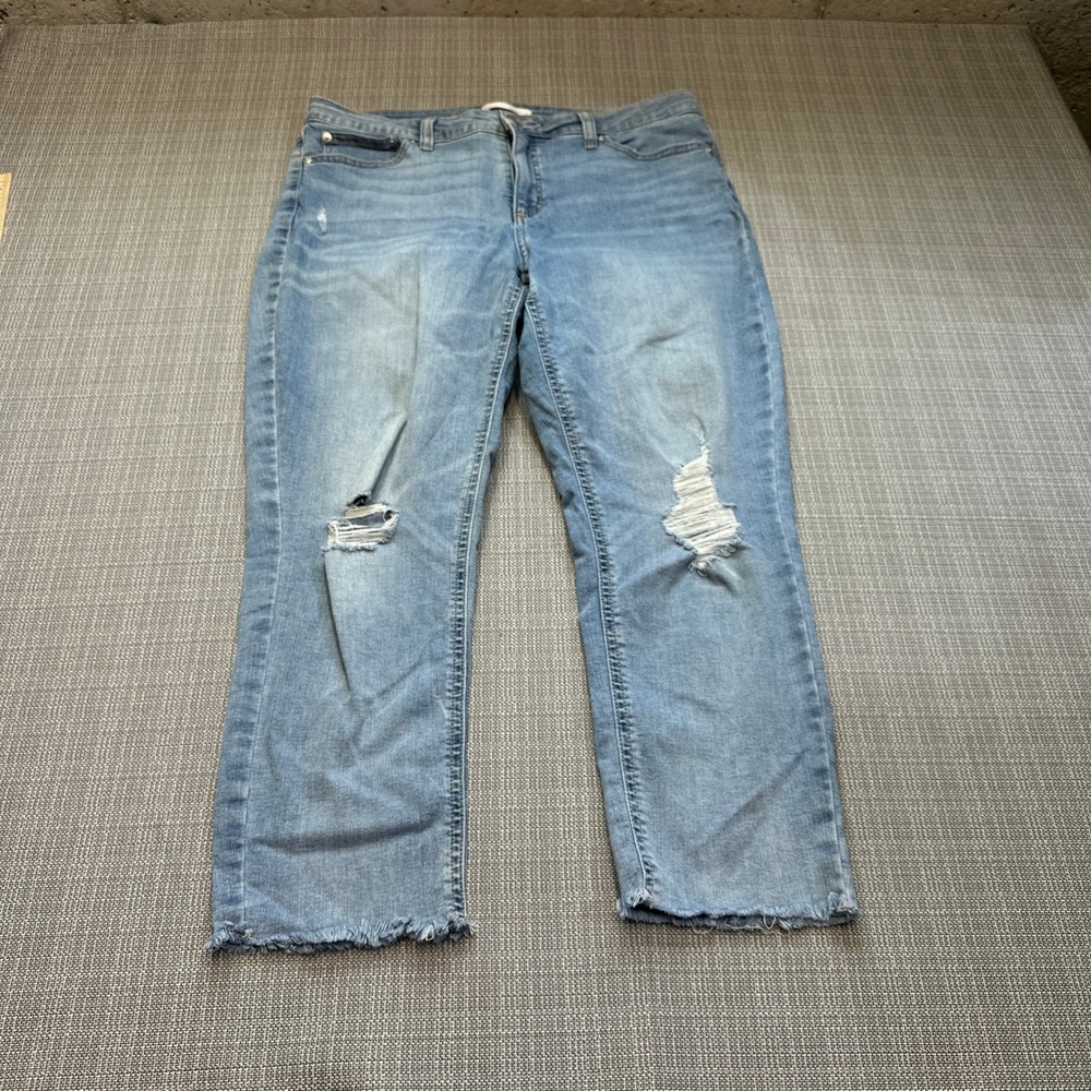 Distressed Crop Skinny Jeans Womens 16 Raw Hem Frayed Faded Loren Conrad